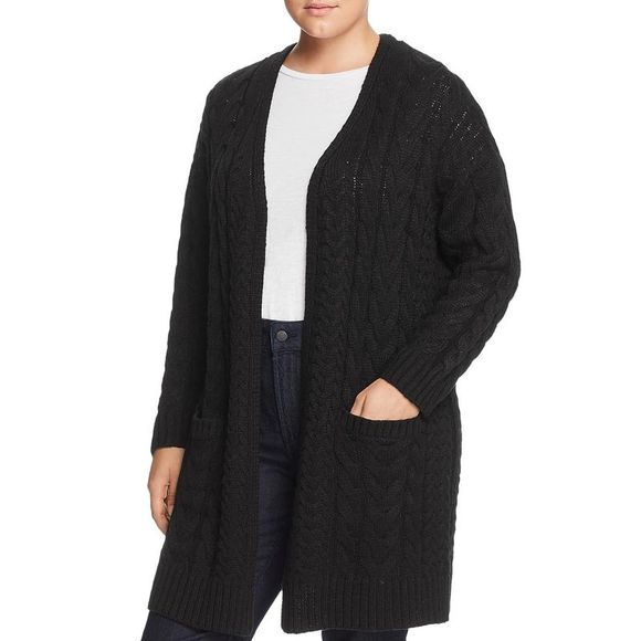 One A Sweaters One A Womens Black Open Front Midi Duster Cardigan